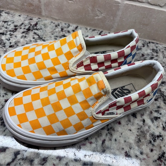 Vans Dual Checkerboard Slip-On Shoes - Orange and Red - Picture 1 of 5